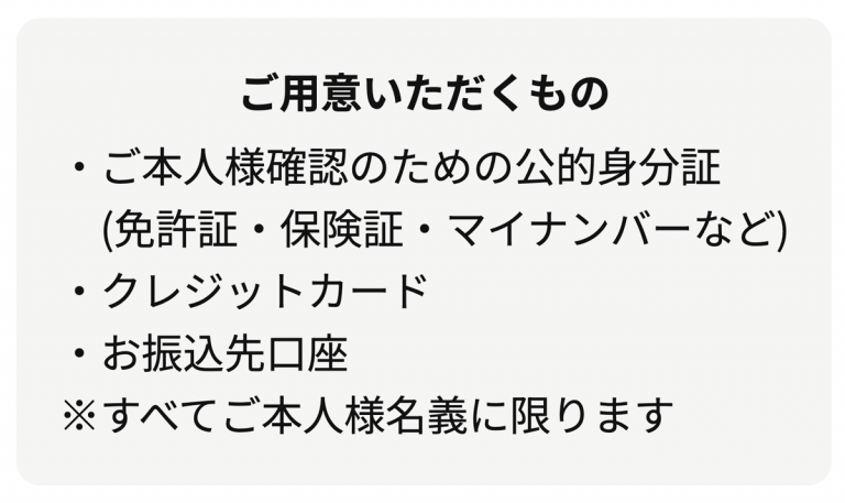 みんなの現金化必要書類